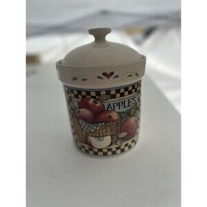 Vintage Susan Winget Cookie Jar Fruit Apples Canister Lidded Checkered 90s